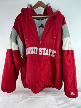 Ohio State Buckeyes Red Pullover Jacket Majestic XL Hooded Half-Zip Windbreaker